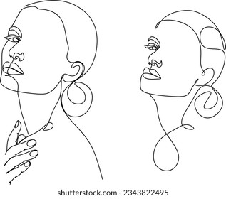 One line drawing face. Abstract woman portrait. Modern minimalism art. - Vector illustration