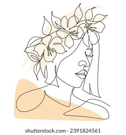 One line drawing face abstract woman. Vector.