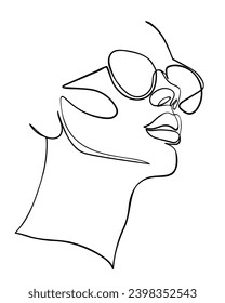 One line drawing face. Abstract woman portrait. Modern minimalism art. - Vector illustration