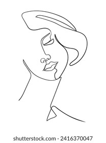 One line drawing face. Abstract woman portrait. Modern minimalism art. - Vector illustration
