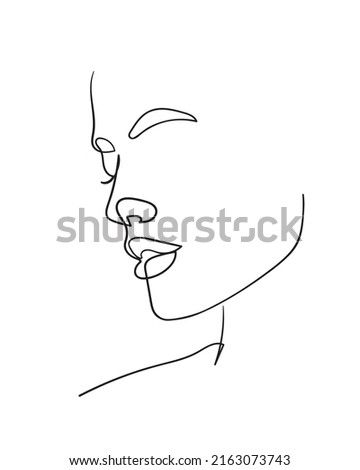 One line drawing face. Abstract woman portrait. Modern minimalism art. - Vector illustration