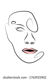 One line drawing face. Modern minimalism art, aesthetic contour. Abstract woman portrait minimalist style. Single line vector illustration