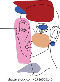 Cara de dibujo de una línea. Retrato moderno de contorno de arte de una sola línea, contorno.  Ilustración del vector