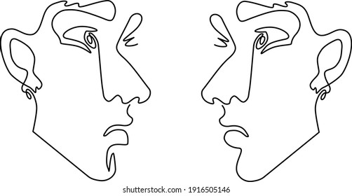 One line drawing face. Modern single line art contour portrait, contour.  Vector illustration