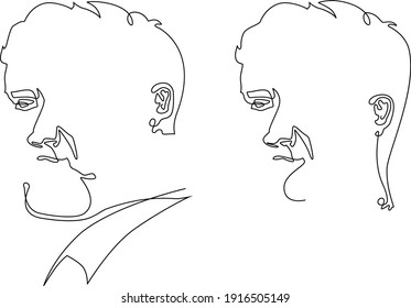 One line drawing face. Modern single line art contour portrait, contour.  Vector illustration