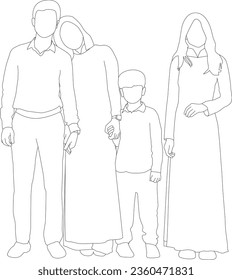 one line drawing family group and outline vector on white background