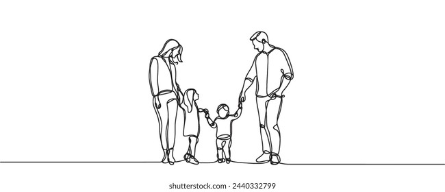 one line drawing of a family standing together. one line illustration of family.