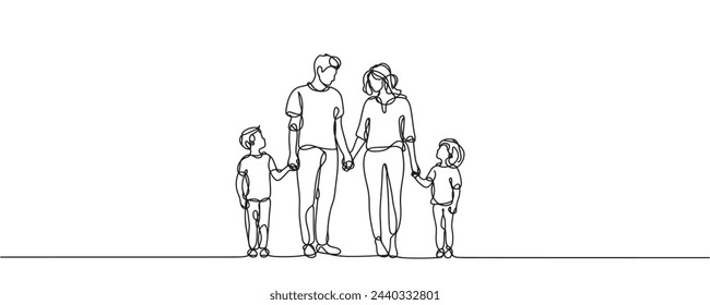 one line drawing of a family standing together. one line illustration of family.