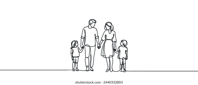 one line drawing of a family standing together. one line illustration of family.