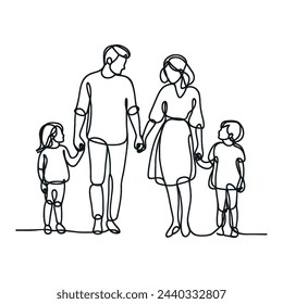 one line drawing of a family standing together. one line illustration of family.