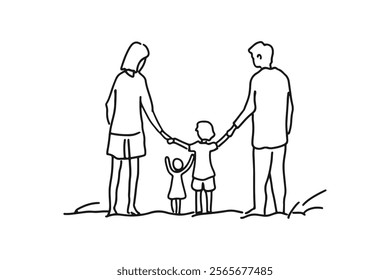 One line drawing of a family standing together. one line illustration of family