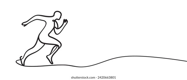 one line drawing of a fast running athlete. vector illustration