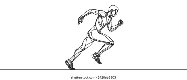 dibujo de una línea de un atleta de rápida carrera. ilustración vectorial