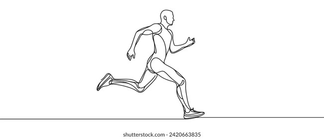 one line drawing of a fast running athlete. vector illustration