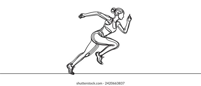 one line drawing of a fast running athlete. vector illustration