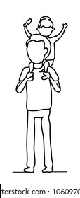 One line drawing of father and daughter on a walk in the Park. People in the Park. Vector monochrome, drawing by lines. Family concept. Happiness in the Everyday