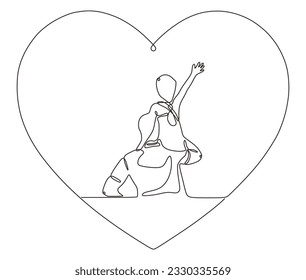 One line drawing of father and daughter in bye bye action pose in love symbol. Parents and father day single line art vector illustration