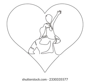 One line drawing of father and daughter in bye bye action pose in love symbol. Parents and father day single line art vector illustration