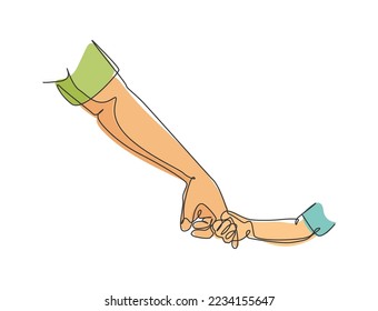 One line drawing of father giving hand to his child. Parenting mother care in continuous line drawing design style. Parental concept. Modern continuous line draw vector graphic illustration