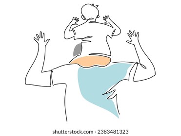 One line drawing of a father holding his child. Minimalist hand-drawn vector for Father’s Day, showing love and family bond in a simple, emotional continuous line art style.
