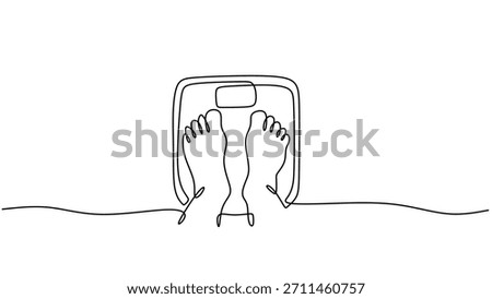 One Line Drawing of Feet Standing on a Weighing Scale, a symbol of body weight measurement.