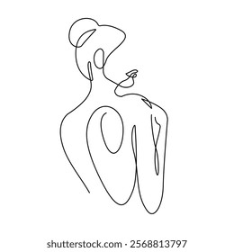 One Line Drawing of Female Abstract Back Silhouette. Single Line Art Elegant Woman Body, Minimalist Contour Drawing. Vector One Line Illustration for Home Décor, Wall Art, Posters, Print. Not AI