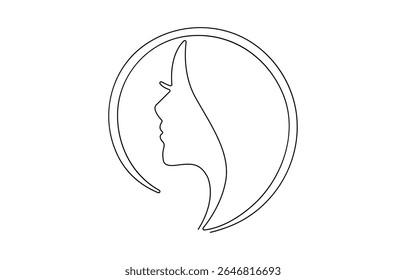 One Line Drawing of Female Abstract Face. Modern Single Line Art Woman Portrait, Minimalist Contour Drawing, Abstract female face rendered in one continuous line.