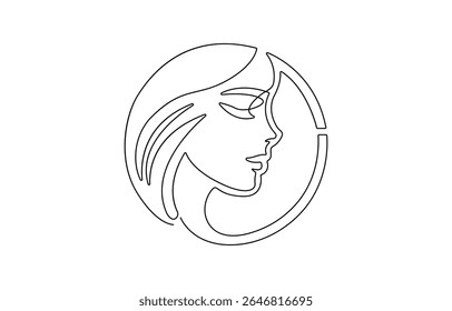 One Line Drawing of Female Abstract Face. Modern Single Line Art Woman Portrait, Minimalist Contour Drawing, Abstract female face rendered in one continuous line.
