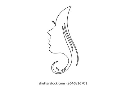 One Line Drawing of Female Abstract Face. Modern Single Line Art Woman Portrait, Minimalist Contour Drawing, Abstract female face rendered in one continuous line.