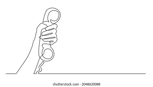 one line drawing of female hand holding phone receiver with copy space