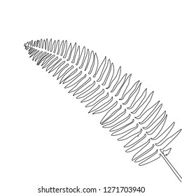 One line drawing fern. Continuous line exotic tropical plant.