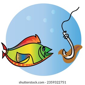 Dibujo de una línea de pescado con carne
Un plano continuo de línea de peces atacando a anzuelo de pesca.