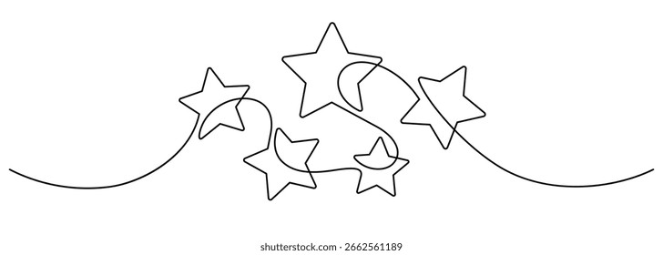 Dibujo de una línea Cinco estrellas Continuo dibujado a mano minimalismo Arte decorativo