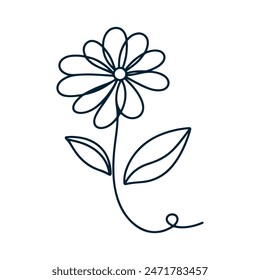 Dibujo de una línea de Vector floral, artes botánicas. Dibujado a mano línea continua dibujo de flor abstracta, floral, ginkgo, rosa, tulipán, ramo de aceitunas. Ilustración vectorial.