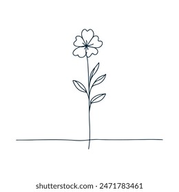 One Line Drawing of Flower Vector, Botanical arts. Hand drawn continuous line drawing of abstract flower, floral, ginkgo, rose, tulip, bouquet of olives. Vector illustration.