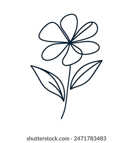 One Line Drawing of Flower Vector, Botanical arts. Hand drawn continuous line drawing of abstract flower, floral, ginkgo, rose, tulip, bouquet of olives. Vector illustration.