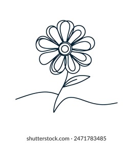 Dibujo de una línea de Vector floral, artes botánicas. Dibujado a mano línea continua dibujo de flor abstracta, floral, ginkgo, rosa, tulipán, ramo de aceitunas. Ilustración vectorial.