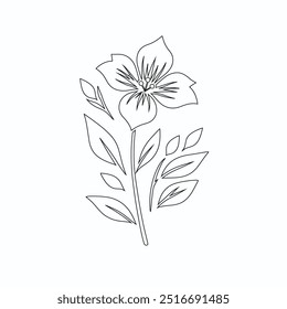 Dibujo de una línea de Vector de flores, artes botánicas. Dibujado a mano línea continua de dibujo de la flor abstracta, conjunto floral, ilustración, diseño. Dibujo de contorno. Estilo plano de dibujos animados simple, boceto lineal