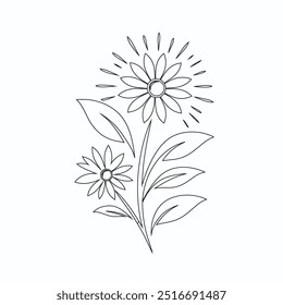 Dibujo de una línea de Vector de flores, artes botánicas. Dibujado a mano línea continua de dibujo de la flor abstracta, conjunto floral, ilustración, diseño. Dibujo de contorno. Estilo plano de dibujos animados simple, boceto lineal