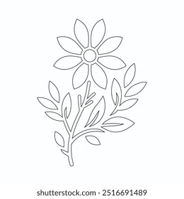 One Line Drawing of Flower Vector, Botanical arts. Hand drawn continuous line drawing of abstract flower, Floral set, illustration, design. Outline drawing. Simple cartoon flat style, linear sketch