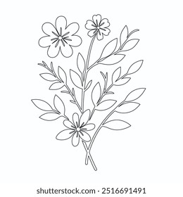 One Line Drawing of Flower Vector, Botanical arts. Hand drawn continuous line drawing of abstract flower, Floral set, illustration, design. Outline drawing. Simple cartoon flat style, linear sketch