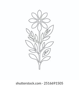 One Line Drawing of Flower Vector, Botanical arts. Hand drawn continuous line drawing of abstract flower, Floral set, illustration, design. Outline drawing. Simple cartoon flat style, linear sketch