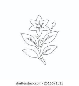 Um desenho de linha de vetor de flor, artes botânicas. Desenho de linha contínua desenhado à mão de flor abstrata, conjunto floral, ilustração, design. Desenho de contorno. Estilo simples de desenho animado plano, esboço linear
