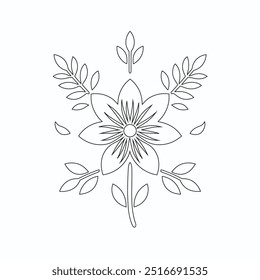 Dibujo de una línea de Vector de flores, artes botánicas. Dibujado a mano línea continua de dibujo de la flor abstracta, conjunto floral, ilustración, diseño. Dibujo de contorno. Estilo plano de dibujos animados simple, boceto lineal