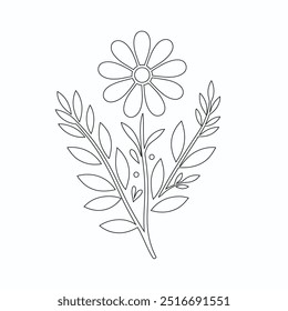 Um desenho de linha de vetor de flor, artes botânicas. Desenho de linha contínua desenhado à mão de flor abstrata, conjunto floral, ilustração, design. Desenho de contorno. Estilo simples de desenho animado plano, esboço linear