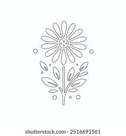 One Line Drawing of Flower Vector, Botanical arts. Hand drawn continuous line drawing of abstract flower, Floral set, illustration, design. Outline drawing. Simple cartoon flat style, linear sketch