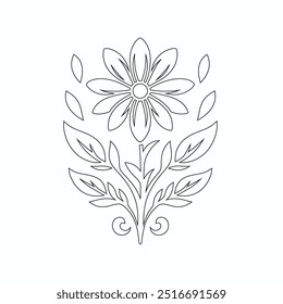 One Line Drawing of Flower Vector, Botanical arts. Hand drawn continuous line drawing of abstract flower, Floral set, illustration, design. Outline drawing. Simple cartoon flat style, linear sketch