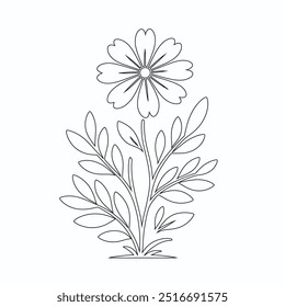 One Line Drawing of Flower Vector, Botanical arts. Hand drawn continuous line drawing of abstract flower, Floral set, illustration, design. Outline drawing. Simple cartoon flat style, linear sketch