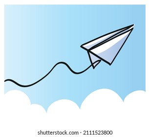 Un dibujo de una línea de vuelo hacia delante.
Un plano de línea continua de un avión de papel.
