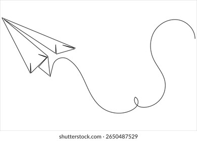 Um desenho de linha de ilustração plano de papel voador sobre fundo branco limpo em estilo mínimo